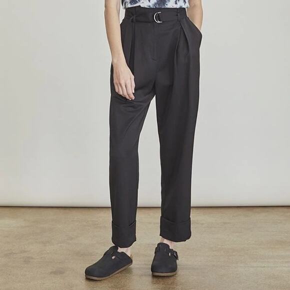 Elizabeth & James Belted Paperbag Black Pants - Picture 2 of 7